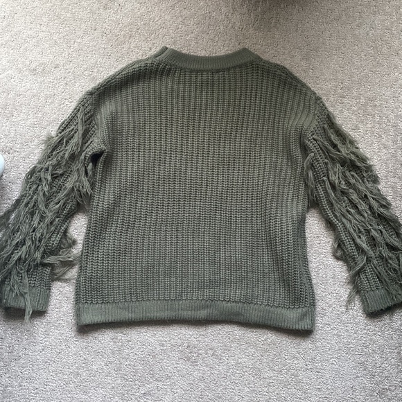 Vici Coronado Fringe Sleeve Knit Sweater - Olive - Picture 3 of 3